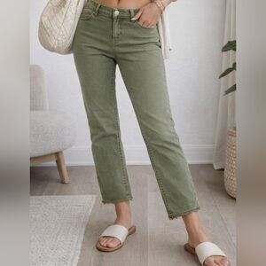 J. Jill Olive Green Cropped Pants Size 12 Stretch Mid Rise Raw Hem Ankle Pants